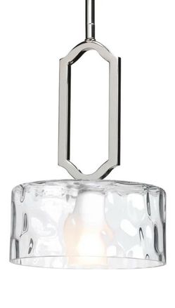 Progress Lighting Caress 1-Light Mini-Pendant, Porcelain, Polished Nickel, Clear Water Glass Shade