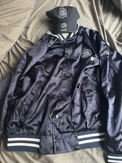 2026 Seattle Mariners Corona Beer Satin Sports Button Up Letterman Jacket​ and  Adjustable 47 Cap Hat L XL