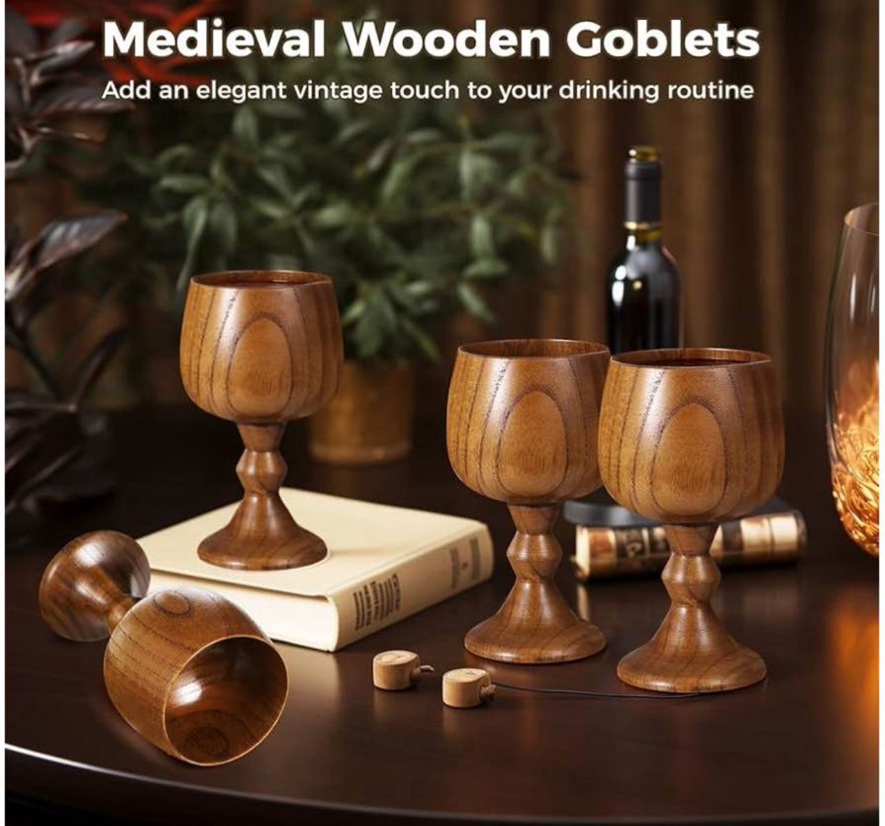 6 Pcs Jujube Wine Glasses Wooden Goblets 5.1oz Vintage Wooden Goblets Medieval Drinking Cups NEW