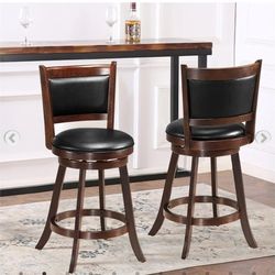 Set of 2 24'' Swivel Counter Stool Wooden Dining Chair Upholstered Seat Espresso Panel back