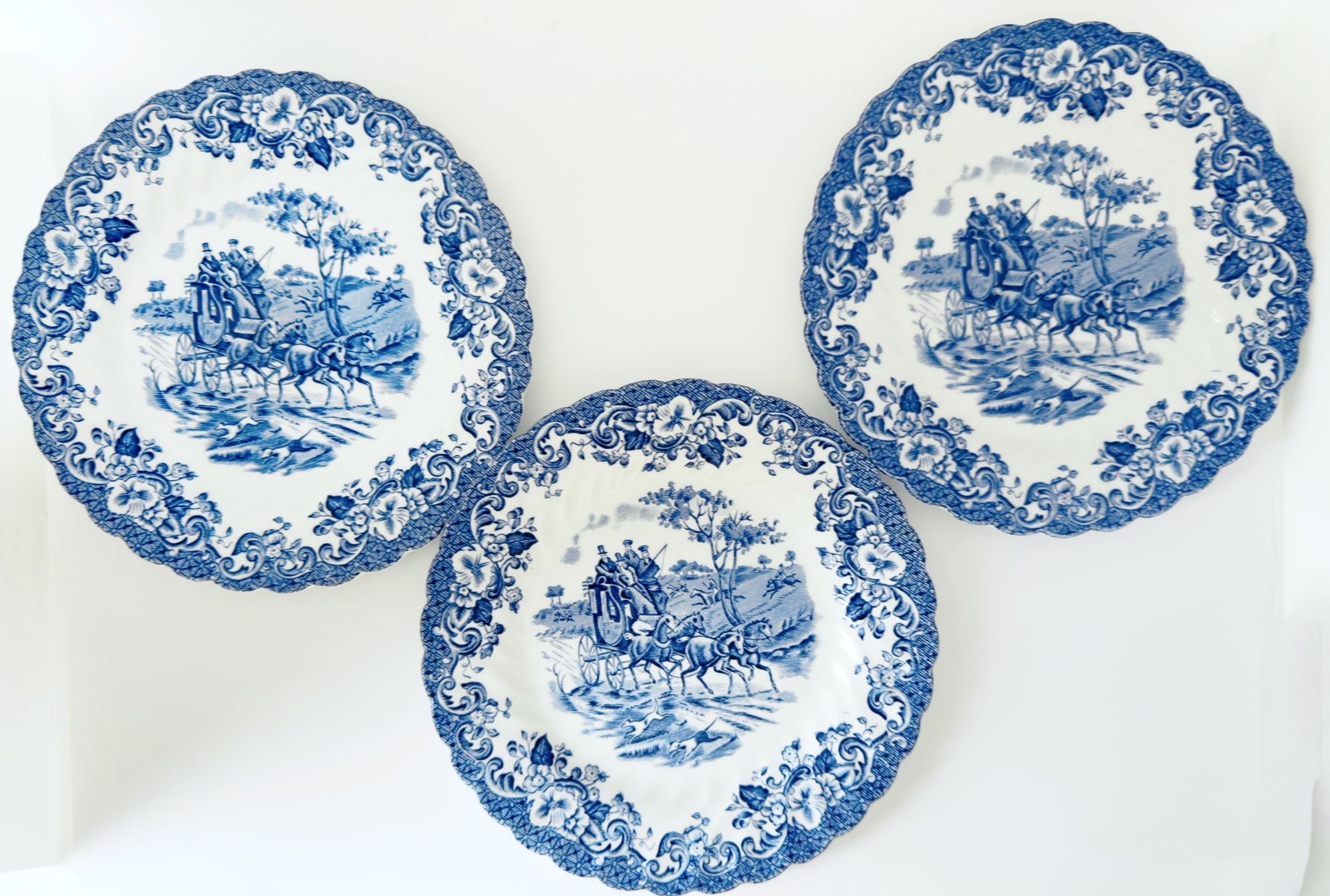 3 Vintage Coaching Scenes Collection, Blue Ironstone Bread & Butter Plates, Johnson Brothers, England Pre-2003, Discontinued *Price Reduced