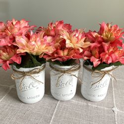 Chalk Painted & Distressed Mason Jar Vases 3 For $18