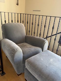 Gray Mohair Armchair with Ottoman