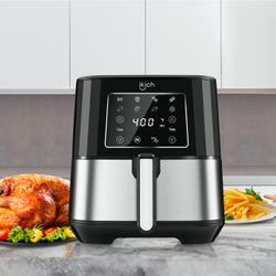 IKICH Air Fryer, 6QT Large Air Fryer XL Stainless Steel Air Fryers Oven, 1700W Oilless Cooker w7 Presets, Nonstick Square Basket, LCD Touch Screen