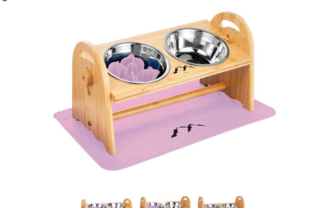 M1R4 Pink Elevated Dog Bowls Set, Adjustable Raised Dog Food Bowl