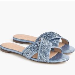 J. CREW Glitter Cora Glitter Crisscross Sandals Sparkly Ocean Blue- NEW Size 8.5