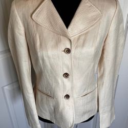 👜 Vintage Cream Linda Allard Ellen Tracy Silk Blend Lined Blazer Size 8 Petite