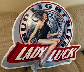 Vintage 1992 Bud Light "Lady Luck" tin sign