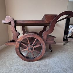 Vintage Rustic Wagon-Style Cart for Bar, Plants or Entry Piece