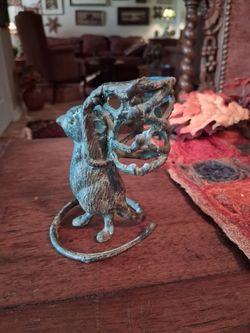 Bronze Mouse Holding basketFigurine