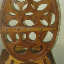 Vintage, Oval Wood 10 Bottle Wine Rack