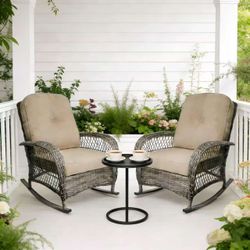 2PC Rocking Chair Outdoor. Patio Furniture Modern Rattan Chair Conversation with Cushions