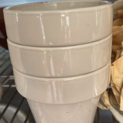 White Ceramic Pots With Matching Saucers