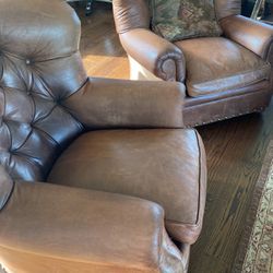 2 Tufted Leather Wingback Writers Club Chairs