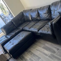 Black Leather Couch + Ottoman 