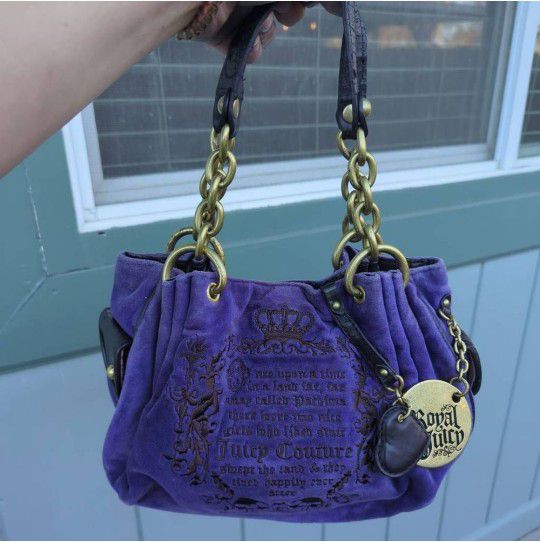 Juicy Couture Y2K Purple Fairytale Velour Hobo Shoulder Bag

