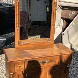 Vintage Mid century Tell City Young Republic Group Maple Hitchcock Style Console Cabinet With Mirror 