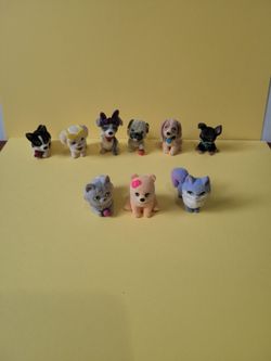 Barbie doll Pets Bear, Dogs, Cats figures flocked Blind Bag Series Lit Of 9.