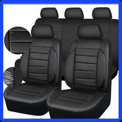 CAR PASS Leather Seat Covers Full Set Universal Water Resistant 3D Foam Back Support, 