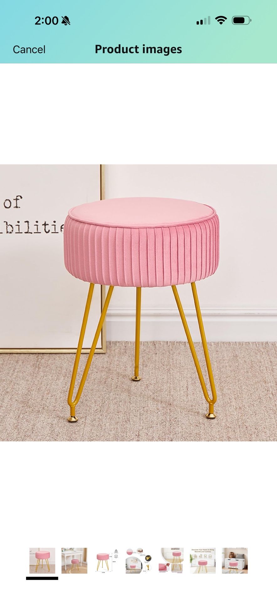 Velvet Vanity Stool, Modern Ottoman Foot Rest Stool with Adjustable Golden Legs, Makeup Chair for Vanity, Multifunctional Small Vanity Chair for Bedro