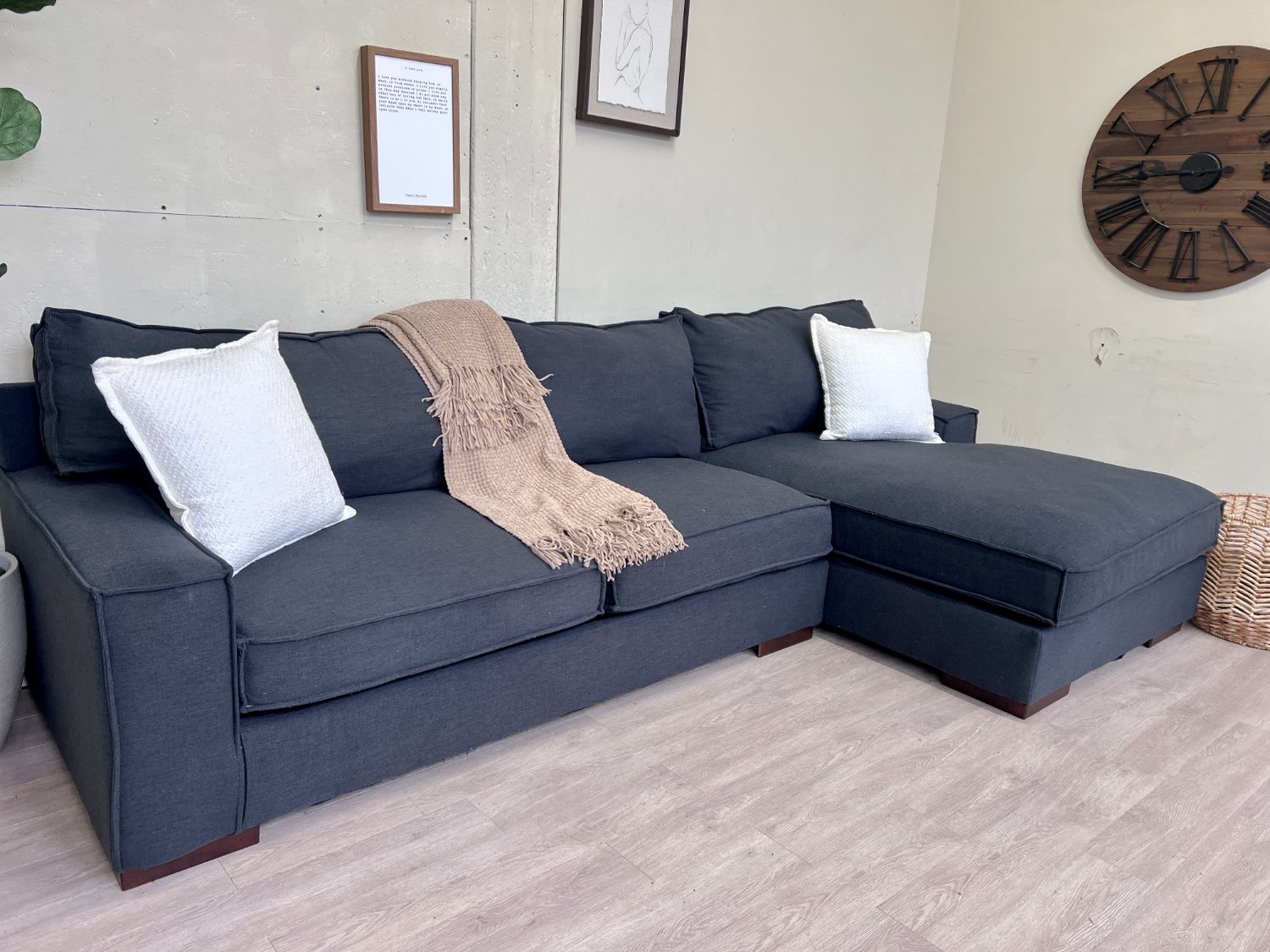 WE DELIVER! π - Ashleyβs Furniture Charcoal Gray Modern Deep-Seated L Sectional Couch with Chaise