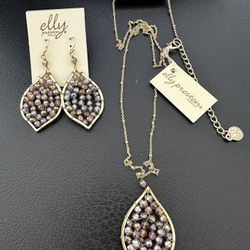 Elly Preston Matching Earrings and Necklace Jewelry Set