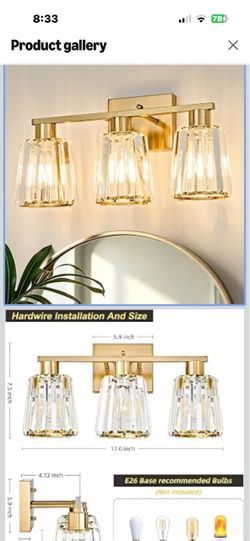 Brand New 17”Crystal Wall Light, Gold Finish