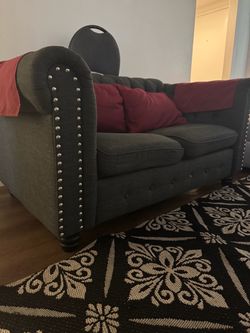 Dark Gray Chesterfield Sofa with Nailhead Trim