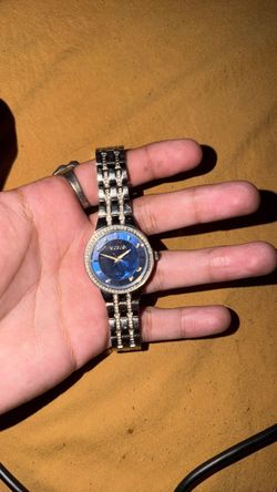 Bulova Phantom Crystal Women's Watch 96L276  Silver Tone Watch with Blue Dial.