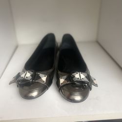 Women's Size 10 Burberry Ballet Flats (pewter) With Iconic Plaid Buckle