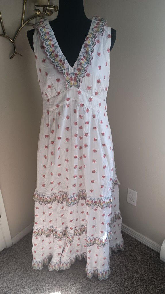 Boden Embroidered Teared Midi Dress Size 10 