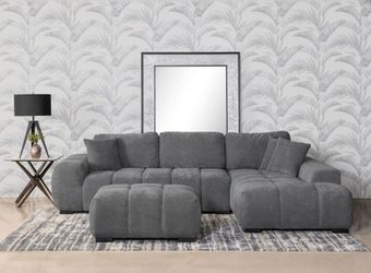 Brand New Midcentury inspired 2Pc grey Sectional Sofa w/rounded arms designed for relaxed lounging