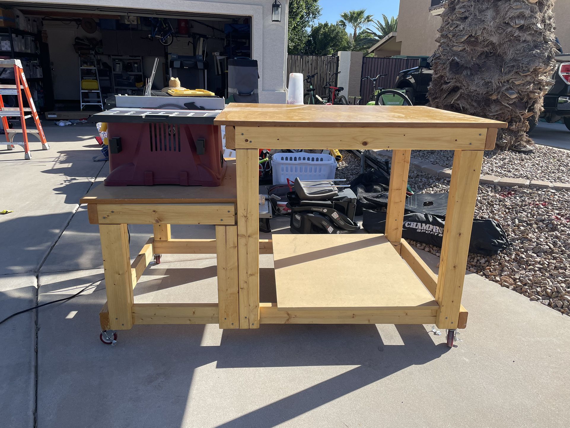 Table Saw And Custom Movable Workstation