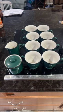 Gibson ceramic cups with a creamer and sugar bowl