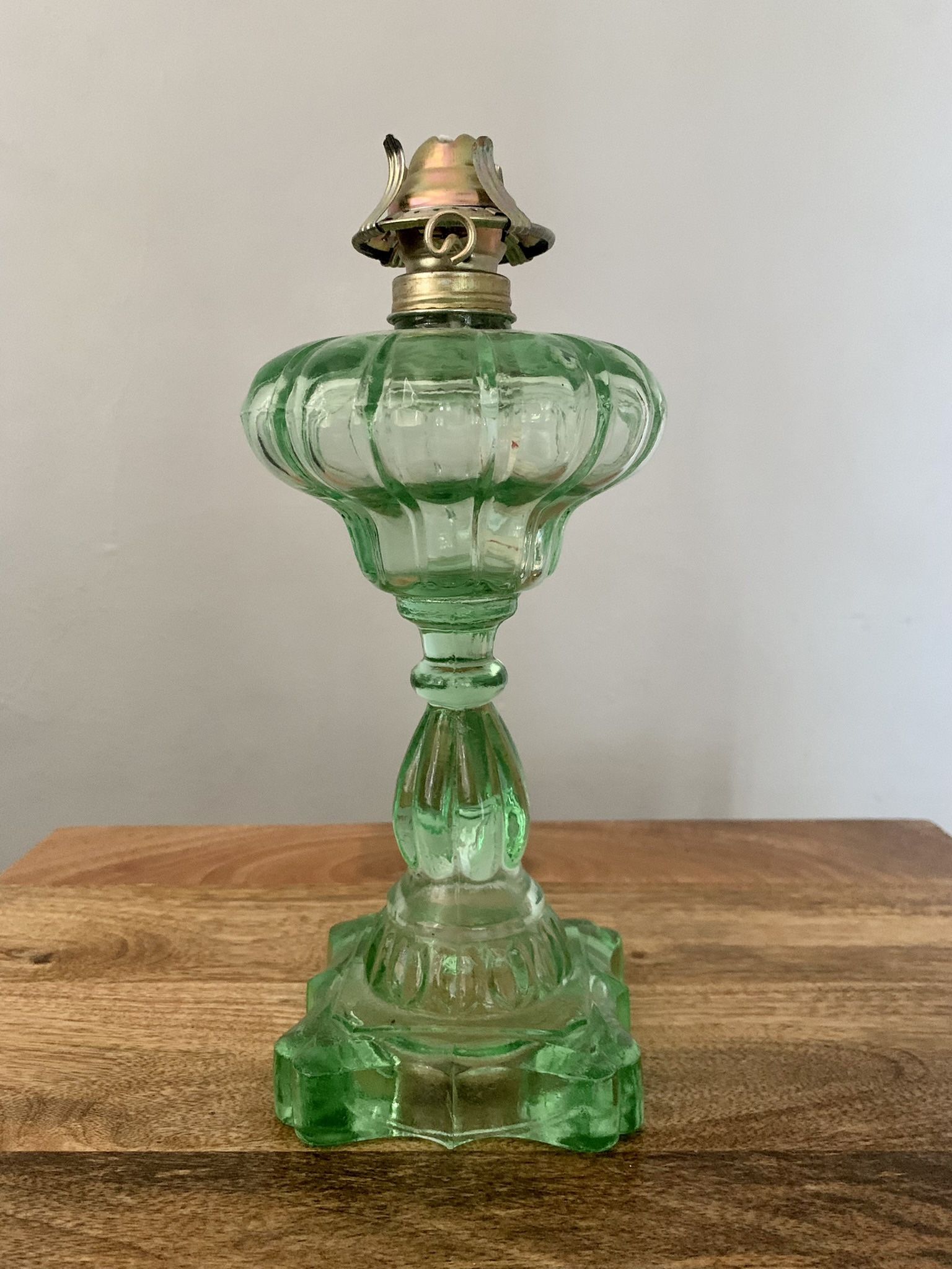Green depression glass clearance oil lamp