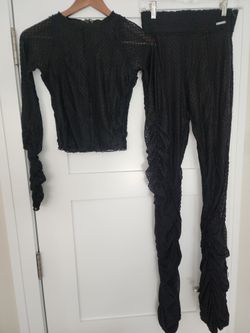Maniere De Voir Ruched Mesh Top Sz4 And Matching Pants Sz 6, New With Tags