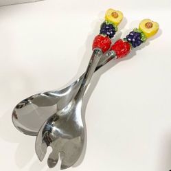 Fruit Fruity Salad Tossers Tongs Approx. 12" long Good Condition Grapes, Peaches