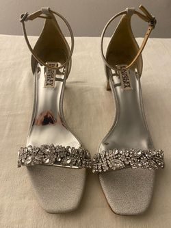 Badgley Mischka Silver Embellished Block Heel Sandals Size 8