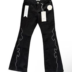 Gogo Jeans Premium Black Flare Bootcut Rhinestons woman  Denim Jeans,  Sz 1/25