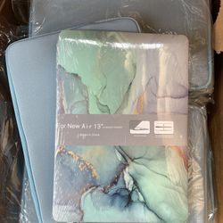 Light Green Marble MacBook Hard Shell Case & Baby Blue Sleeve Package New Air 13" For Models A1932 A2179