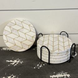 Set of 6 White and Gold Coasters