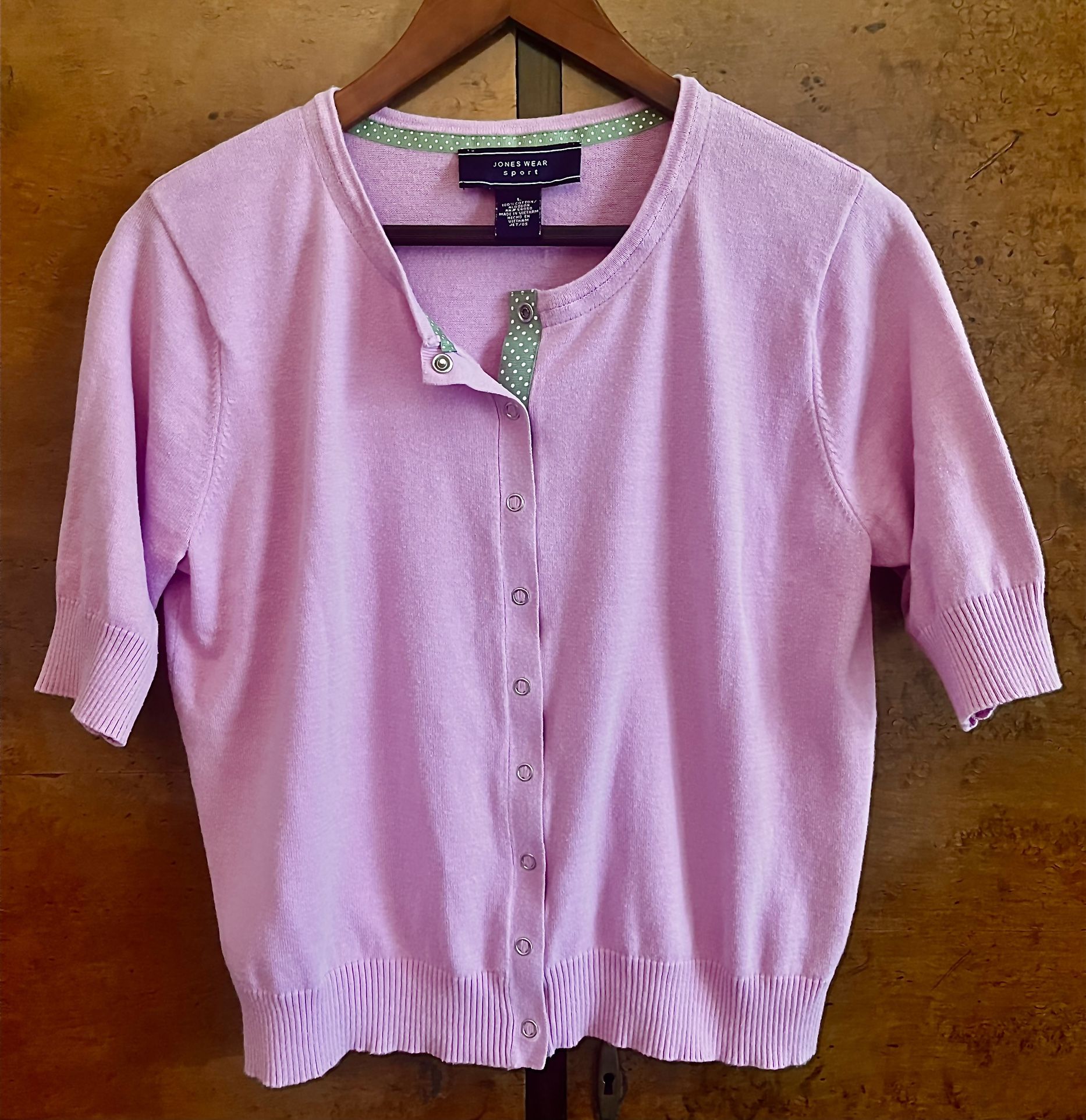 Jones Wear Sport 100% Cotton Knit Cardigan, Snap Close, Large