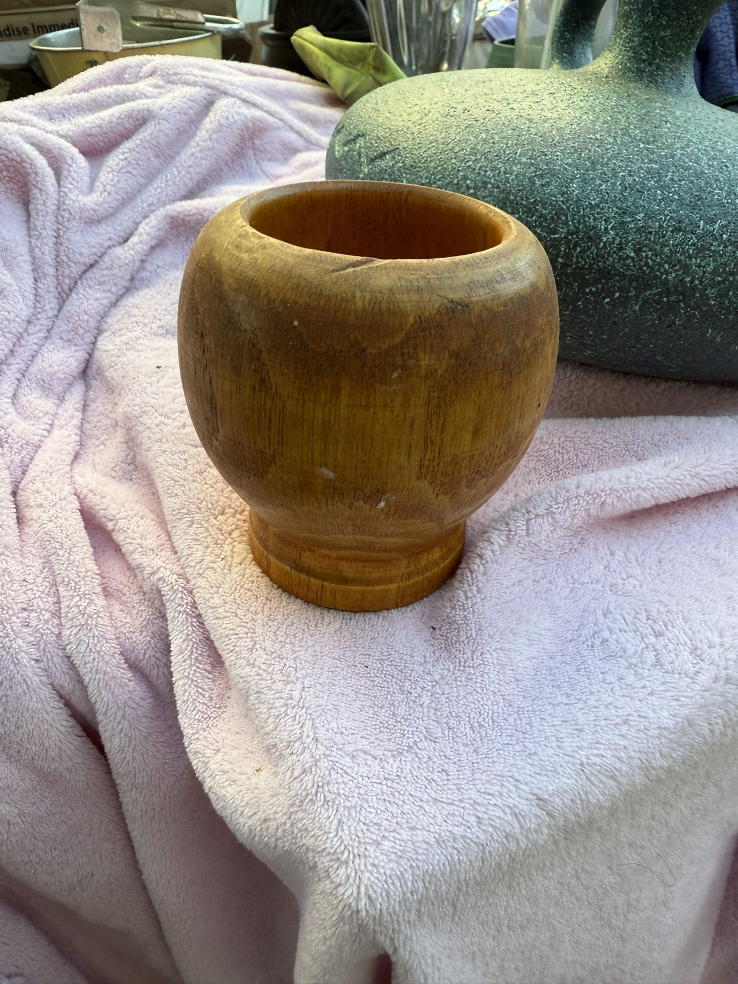 Vintage Solid Wood Mortar Pedestal Bowl 4.5" Tall