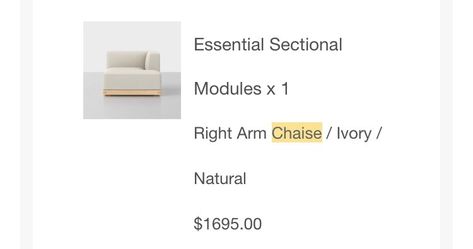 Thuma Essential Sectional Chaise – Ivory/Natural – Excellent Condition
