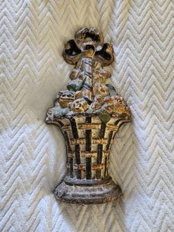 Antique Cast Iron Flower Basket Doorstop