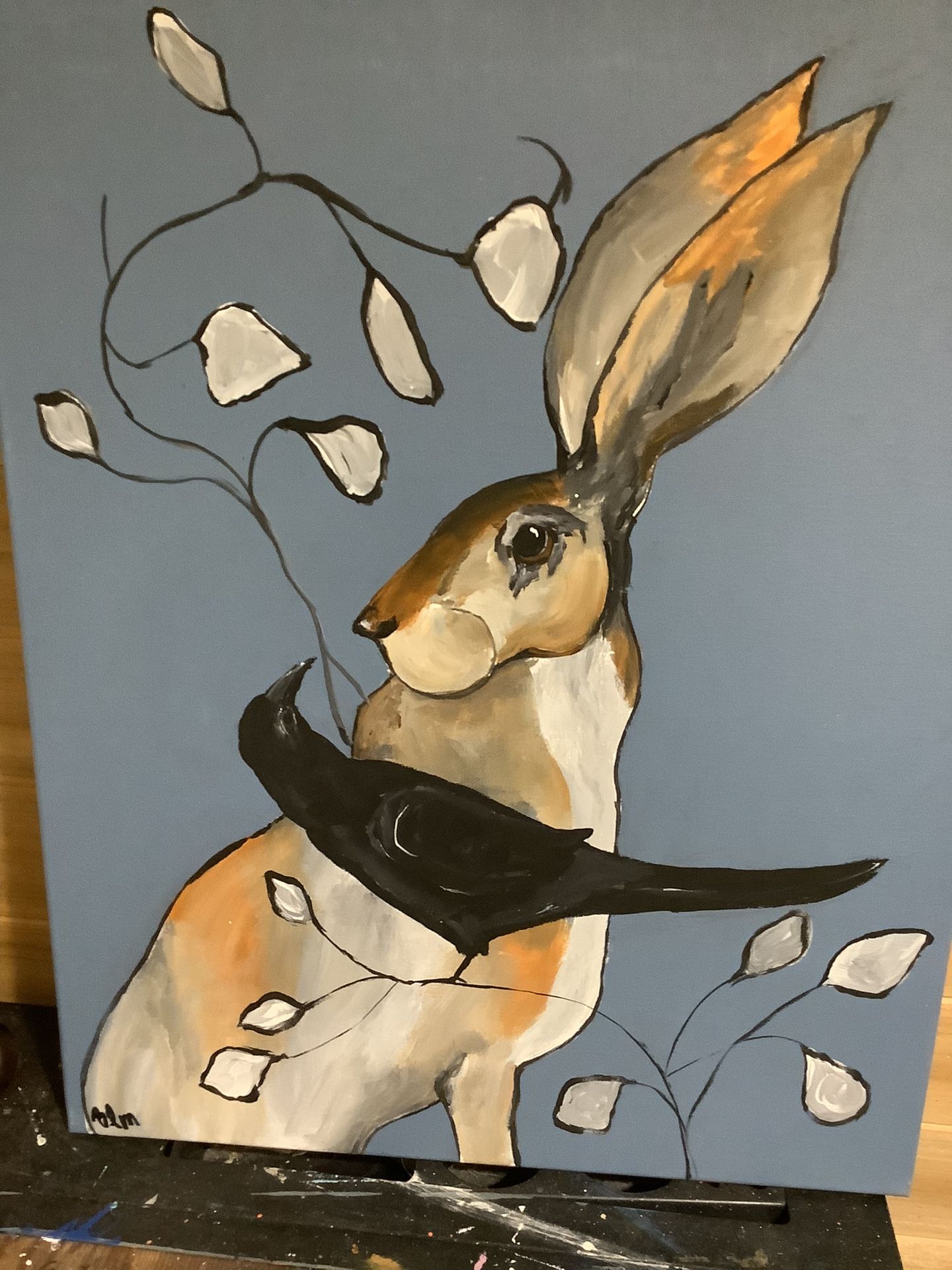 Hare And Crow Original Painting 