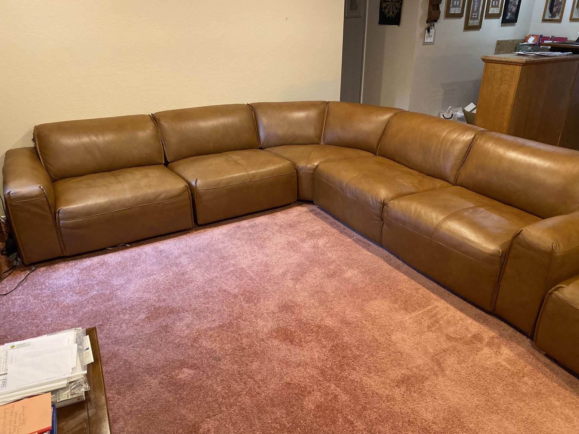 TOP GRAIN LEATHER CORNER SECTIONAL with OTTOMAN