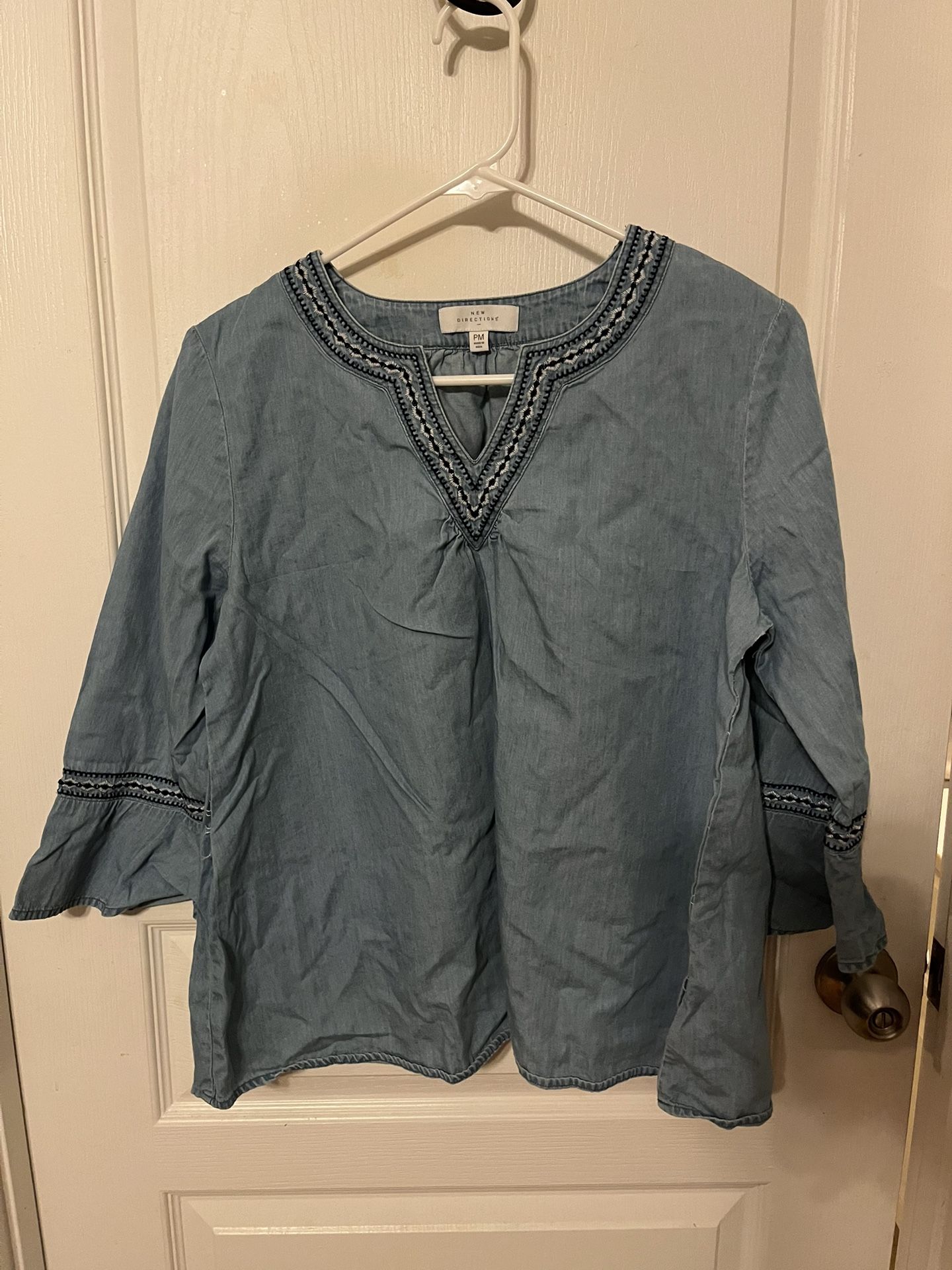 New Directions Blue Chambre Blouse