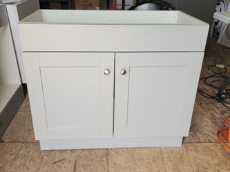 Brand New 36-in Vanity Cabinet in Light Gray. Sink not included.