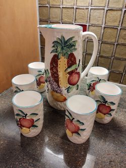 Vintage Ceramic Basket Weave Pitcher Set